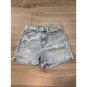 HM Ultra High Waist Mom Shorts Light Wash Distressed Denim Womens Size 6
